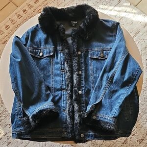 Dennis Basso Y2K Penny Lane Black Fur Trim Jean Jacket